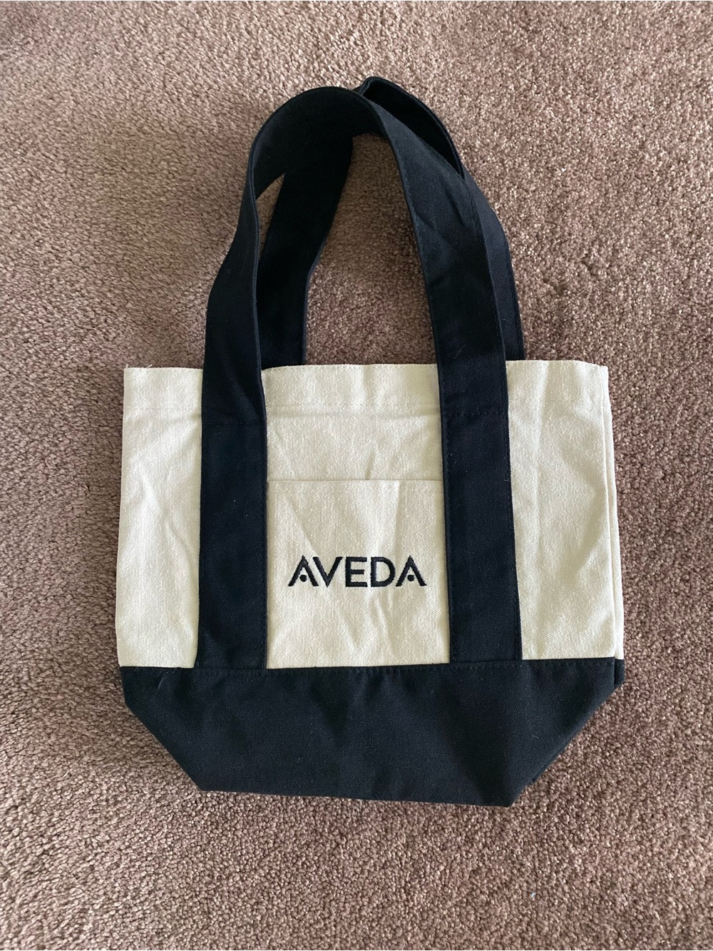 Aveda Two-Tone Mini Canvas Tote Bag in Cream and Black